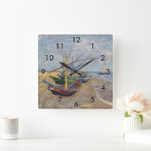 Vincent van Gogh - Fischerboote am Strand Quadratische Wanduhr (Zuhause)