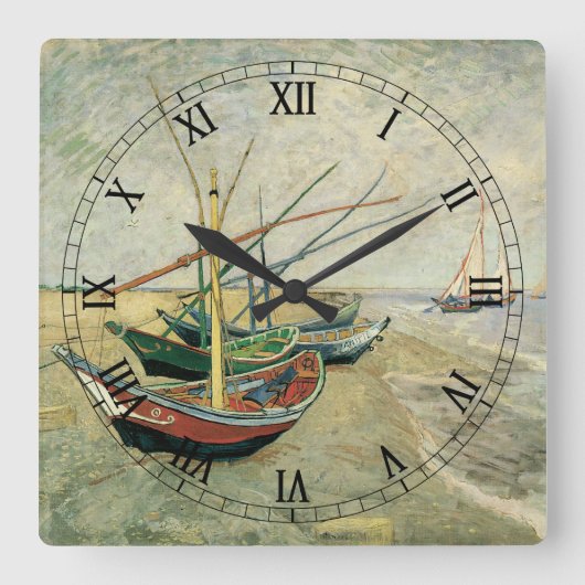 Vincent van Gogh - Fischerboote am Strand Quadratische Wanduhr (Vorderseite)