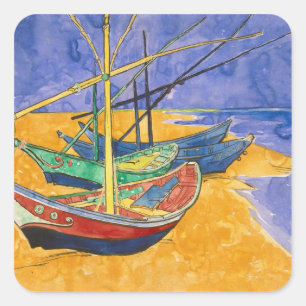 Vincent van Gogh   Fischerboote am Strand Quadratischer Aufkleber