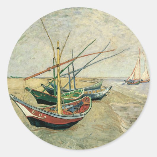 Vincent van Gogh - Fischerboote am Strand Runder Aufkleber (Vorderseite)