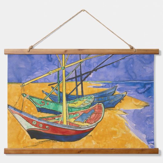Vincent van Gogh - Fischerboote am Strand Wandteppich Mit Holzrahmen (Vorne)