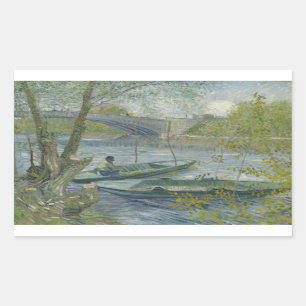 Vincent van Gogh - Fischerei im Frühling, die Pont Rechteckiger Aufkleber