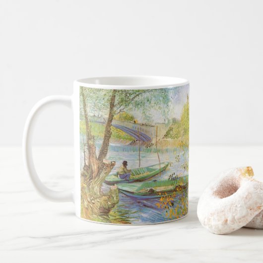 Vincent van Gogh Fishing im Frühling, Pont de Clic Kaffeetasse (Mit Donut)