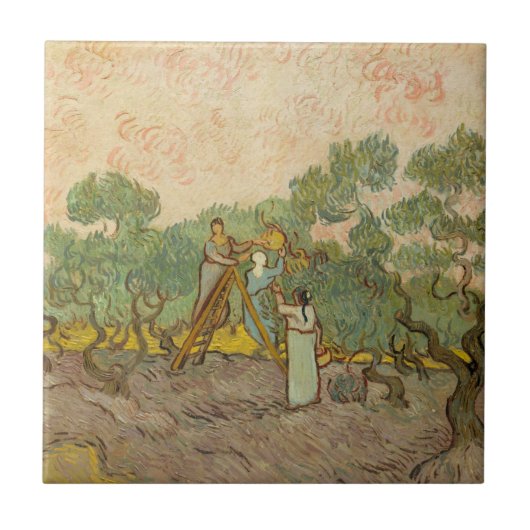 Vincent van Gogh - Frauen, die Oliven pflücken Fliese (Vorderseite)