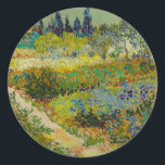 Vincent Van Gogh Garden at Arles Runder Aufkleber<br><div class="desc">Stickers mit Vincent van Gogh's Ölmalereigarten in Arles (1888). In Arles,  Frankreich,  wird ein hübsch gefärbter Garten mit Blues,  Grüntönen und Rot dargestellt. Das perfekte Geschenk für Liebhaber des Postimpressionismus und niederländischer Kunstsammler!</div>