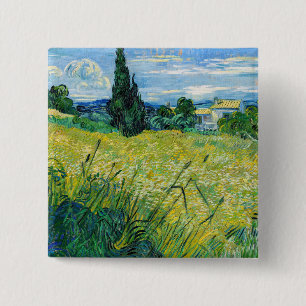 Vincent van Gogh - Grüne Weizenfelder mit Zypresse Button