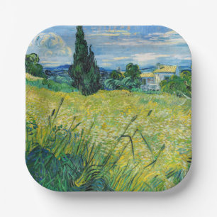 Vincent van Gogh - Grüne Weizenfelder mit Zypresse Pappteller