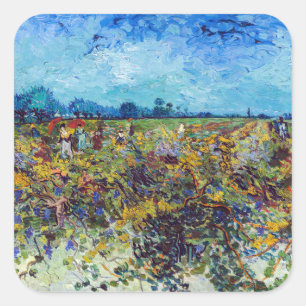 Vincent van Gogh - Grüner Weinberg Quadratischer Aufkleber
