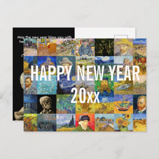 Vincent van Gogh - Happy New Year Patchwork Postkarte (Vorne/Hinten)
