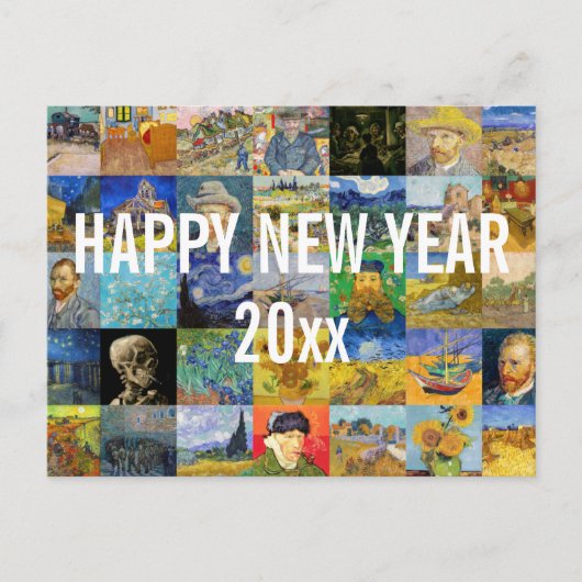 Vincent van Gogh - Happy New Year Patchwork Postkarte (Vorderseite)