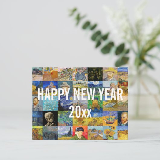 Vincent van Gogh - Happy New Year Patchwork Postkarte (Stehend Vorderseite)