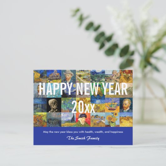 Vincent van Gogh - Happy New Year Patchwork Postkarte (Stehend Vorderseite)