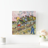Vincent van Gogh - Häuser und Abbildung Quadratische Wanduhr (Zuhause)