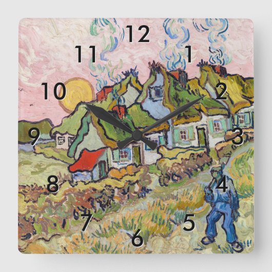 Vincent van Gogh - Häuser und Abbildung Quadratische Wanduhr (Vorderseite)