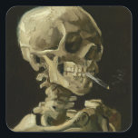 Vincent Van Gogh Head of A Skeleton mit Zigarette Quadratischer Aufkleber<br><div class="desc">Vincent Van Gogh - Leiter A Skeleton mit Burning Cigarette Kunstwerk.</div>