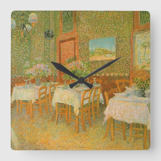 Vincent van Gogh - Inneres eines Restaurants Quadratische Wanduhr (Vorderseite)
