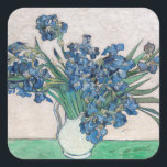 Vincent van Gogh - Ire Quadratischer Aufkleber<br><div class="desc">Ire / Still Life: Vase with Irises - Vincent van Gogh,  Oil on Leinwand,  1890</div>