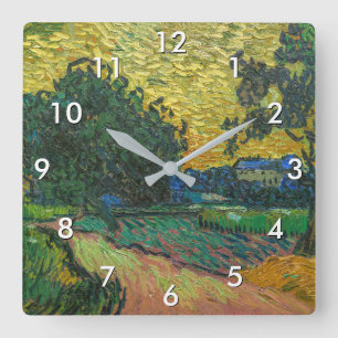 Vincent van Gogh - Landschaft bei Dämmerung Quadratische Wanduhr