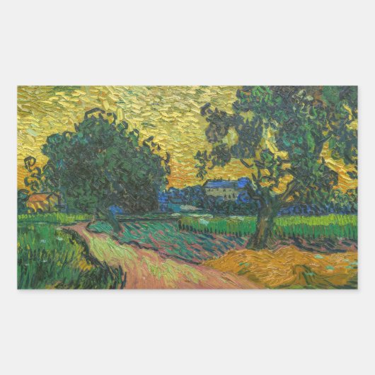 Vincent van Gogh - Landschaft bei Twilight Rechteckiger Aufkleber (Vorderseite)