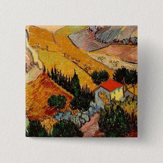 Vincent van Gogh - Landschaft, Haus und Pflüger Button (Vorderseite)