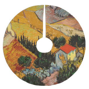 Vincent van Gogh - Landschaft, Haus und Pflüger Polyester Weihnachtsbaumdecke