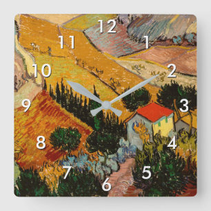 Vincent van Gogh - Landschaft, Haus und Pflüger Quadratische Wanduhr