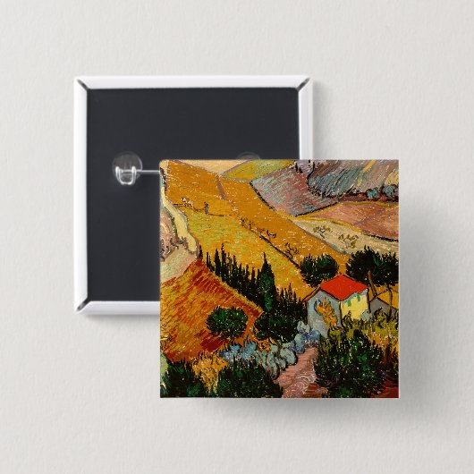 Vincent van Gogh - Landschaft, Haus und Plowman Button (Vorne & Hinten)