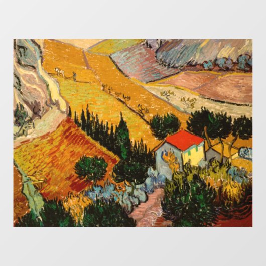 Vincent van Gogh - Landschaft, Haus und Plowman Fensteraufkleber (Blatt)
