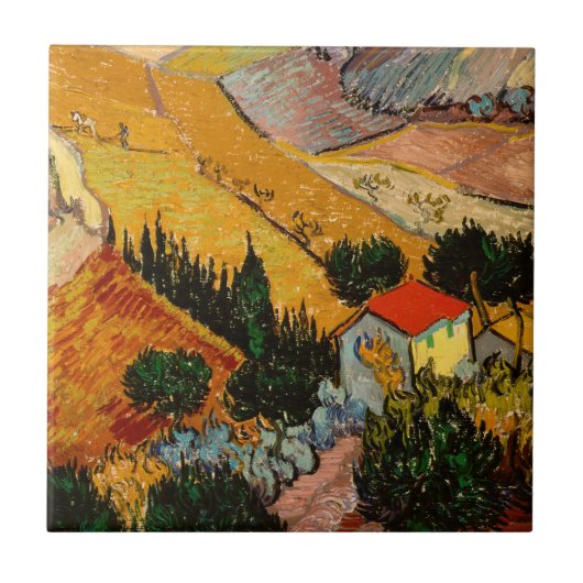 Vincent van Gogh - Landschaft, Haus und Plowman Fliese (Vorderseite)