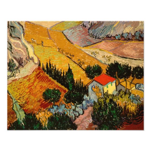 Vincent van Gogh - Landschaft, Haus und Plowman Fotodruck (Vorne)