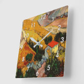 Vincent van Gogh - Landschaft, Haus und Plowman Quadratische Wanduhr (Winkel)