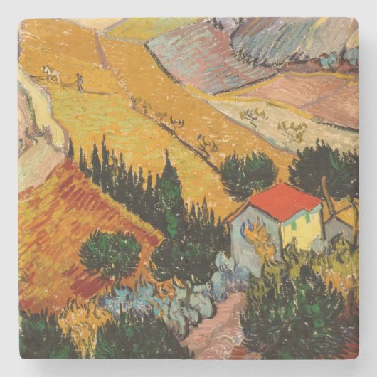 Vincent van Gogh - Landschaft, Haus und Plowman Steinuntersetzer (Vorderseite)