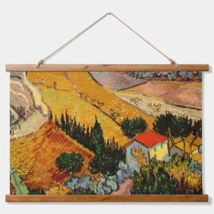 Vincent van Gogh - Landschaft, Haus und Plowman Wandteppich Mit Holzrahmen