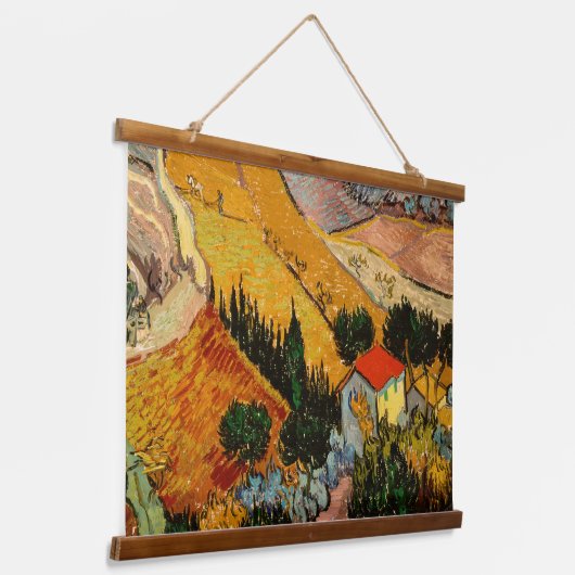 Vincent van Gogh - Landschaft, Haus und Plowman Wandteppich Mit Holzrahmen (Gewinkelt)