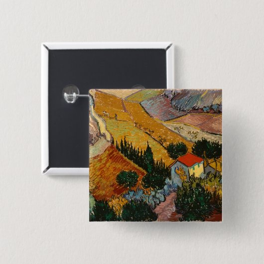 Vincent van Gogh | Landschaft mit Haus & Plowman Button (Vorne & Hinten)