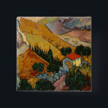 Vincent van Gogh | Landschaft mit Haus & Plowman Button<br><div class="desc">Nummer der Bildauflistung:  BAL385504 Landschaft mit Haus und Plowman,  1889 (Öl auf Leinwand). Gogh,  Vincent van (1853-1890) Öl auf Leinwand. Hermitage,  St. Petersburg,  Russland .  1889</div>