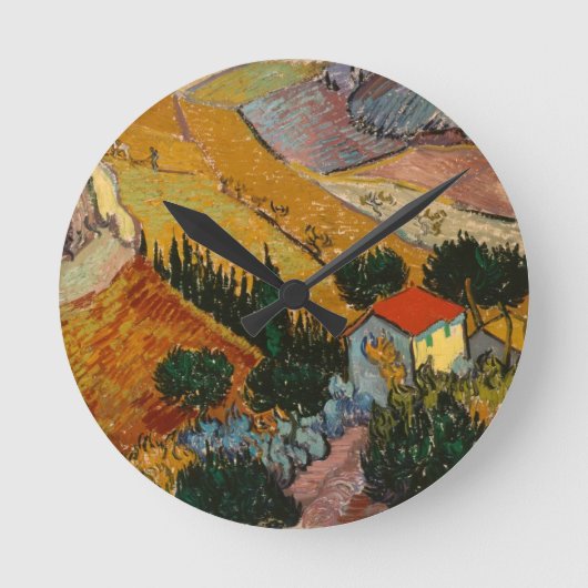 Vincent van Gogh | Landschaft mit Haus & Plowman Runde Wanduhr (Vorderseite)