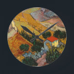 Vincent van Gogh | Landschaft mit Haus & Plowman Runde Wanduhr<br><div class="desc">Nummer der Bildauflistung:  BAL385504 Landschaft mit Haus und Plowman,  1889 (Öl auf Leinwand). Gogh,  Vincent van (1853-1890) Öl auf Leinwand. Hermitage,  St. Petersburg,  Russland .  1889</div>