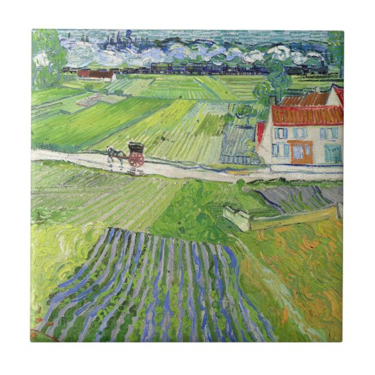 Vincent van Gogh - Landschaft mit Kutsche & Zug Fliese (Vorderseite)