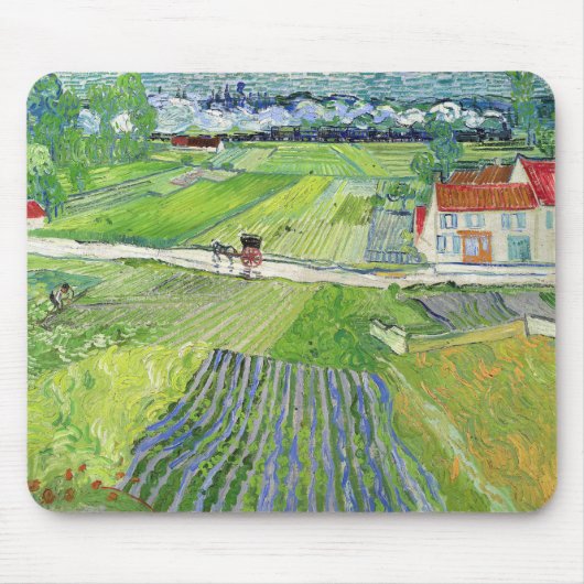 Vincent van Gogh - Landschaft mit Kutsche & Zug Mousepad (Vorne)