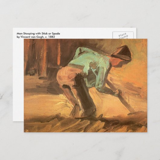 Vincent van Gogh - Man Stooping w Stick or Spade Postkarte (Vorne/Hinten)