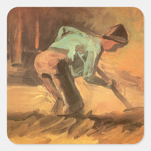 Vincent van Gogh - Man Stooping w Stick or Spade Quadratischer Aufkleber (Vorderseite)
