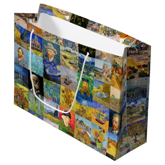 Vincent van Gogh - Meisterwerke Mosaic Patchwork Große Geschenktüte (Vorderseite Schrägansicht)