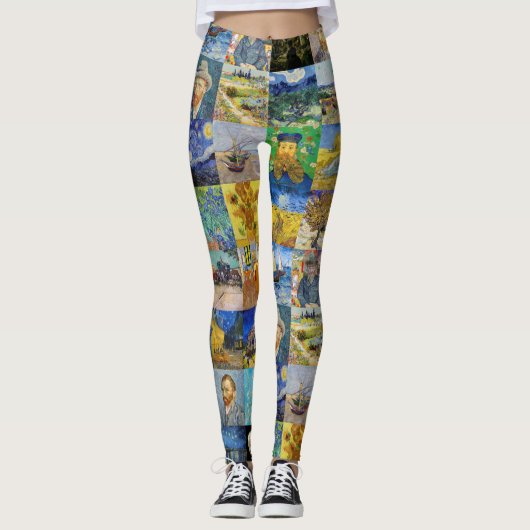 Vincent van Gogh - Meisterwerke Mosaic Patchwork Leggings (Vorderseite)
