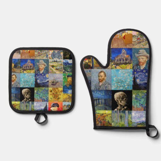 Vincent van Gogh - Meisterwerke Mosaic Patchwork Ofenhandschuh & Topflappen-Set (Vorderseite)