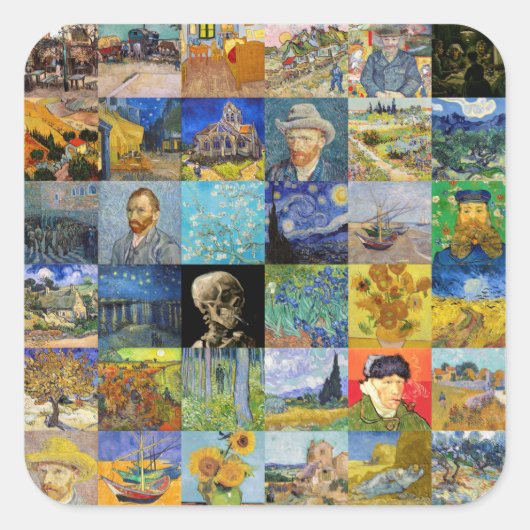 Vincent van Gogh - Meisterwerke Mosaic Patchwork Quadratischer Aufkleber (Vorderseite)