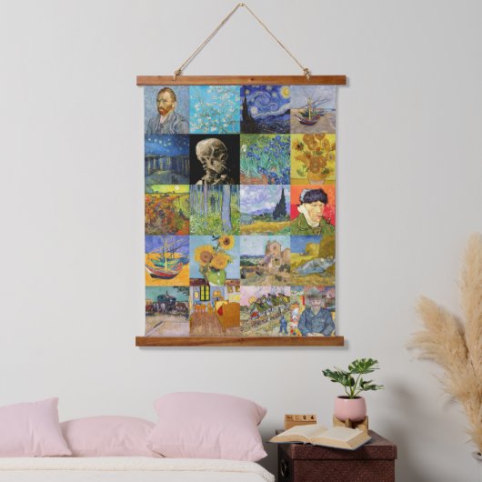 Vincent van Gogh - Meisterwerke Mosaic Patchwork Wandteppich Mit Holzrahmen (Schlafzimmer)
