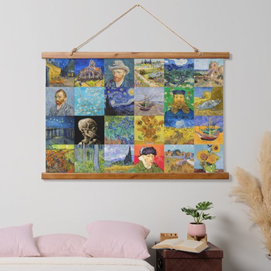 Vincent van Gogh - Meisterwerke Mosaic Patchwork Wandteppich Mit Holzrahmen (Schlafzimmer)