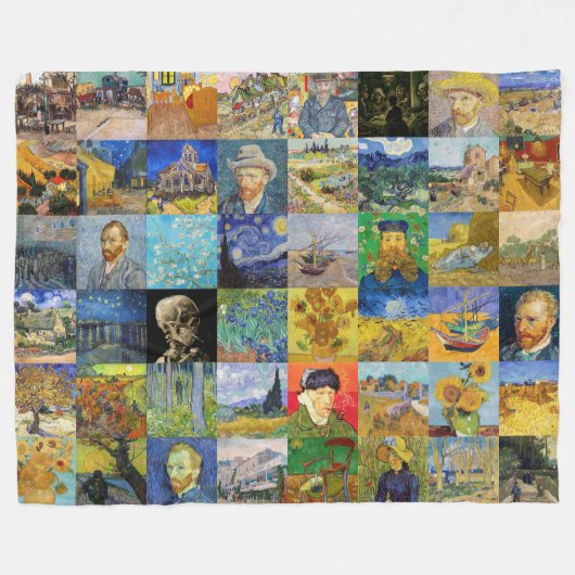 Vincent van Gogh - Meisterwerke Mosaik Patchwork Fleecedecke (Vorderseite (Horizontal))