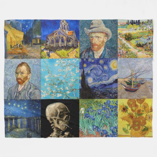 Vincent van Gogh - Meisterwerke Mosaik Patchwork Fleecedecke (Vorderseite (Horizontal))